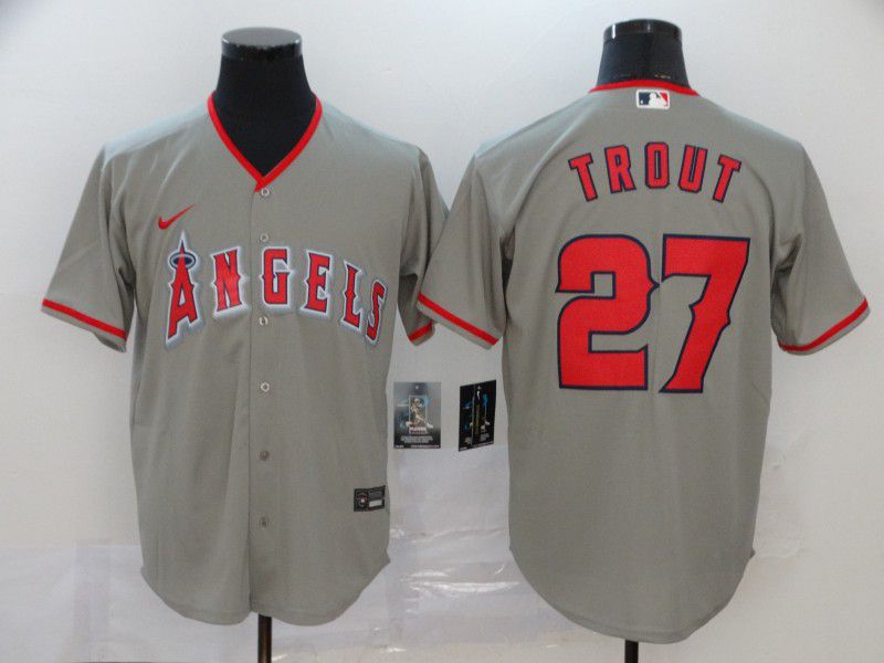 Men Los Angeles Angels 27 Trout Grey Nike Game MLB Jerseys